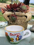 Tazzina caffè ceramica Salento con fichi d'india e gallo