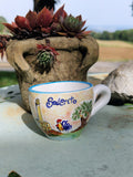 Tazzina caffè ceramica Salento con faro, ulivo e gallo