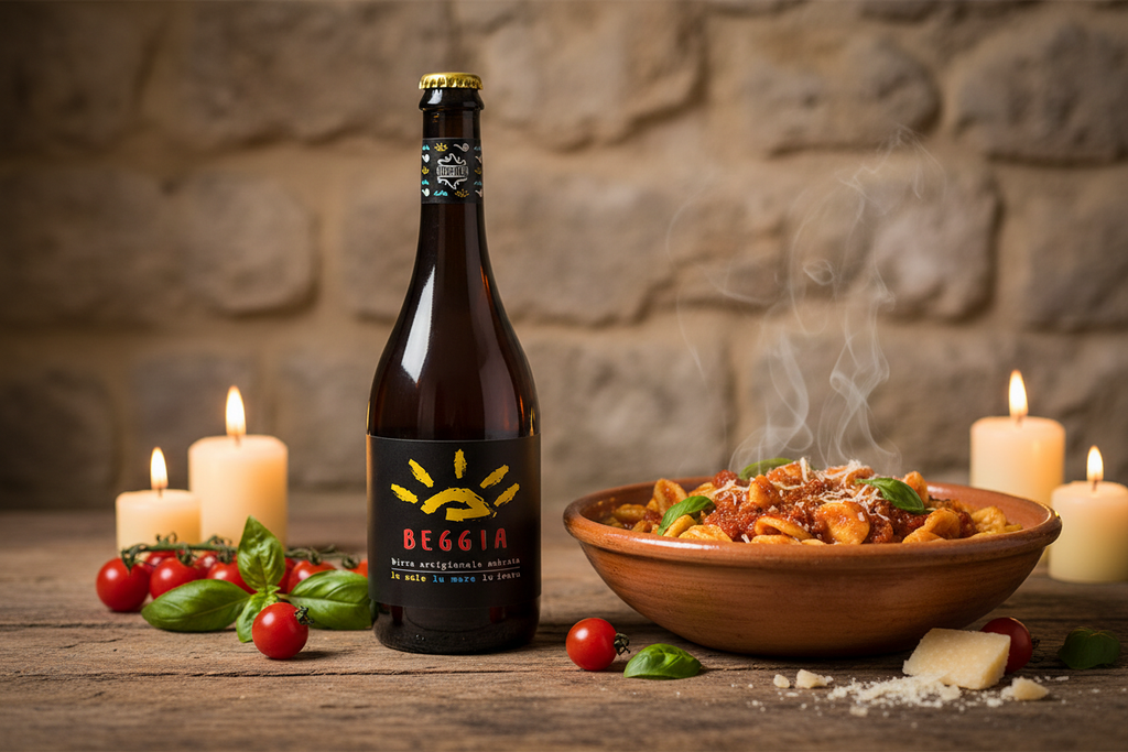 Beggia Birra Artigianale Ambrata con orecchiette al ragù di agnello - trattoria salentina