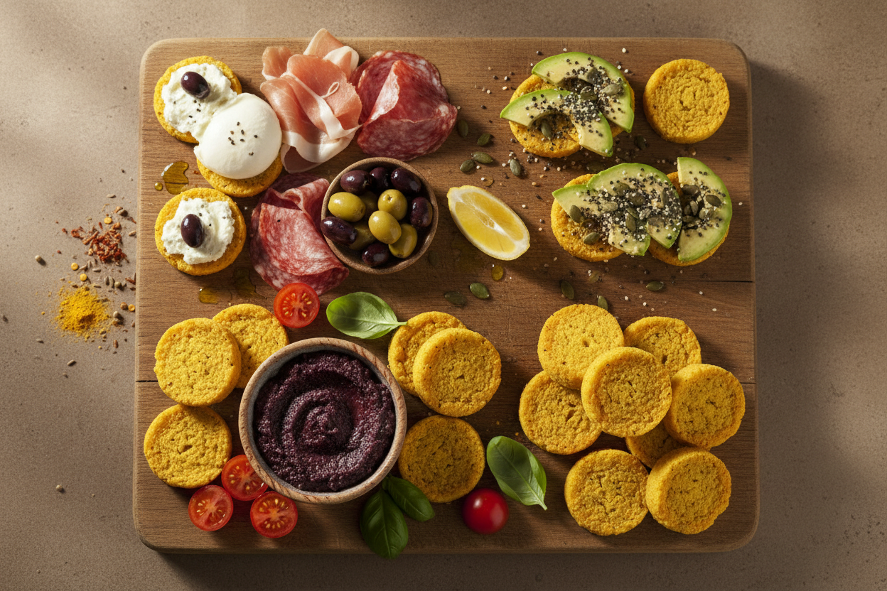 Friselline alla Curcuma Fersini - tre proposte di degustazione su tagliere rustico