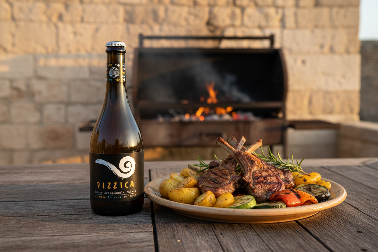 Pizzica Birra Artigianale Chiara con Bombette Pugliesi alla Brace