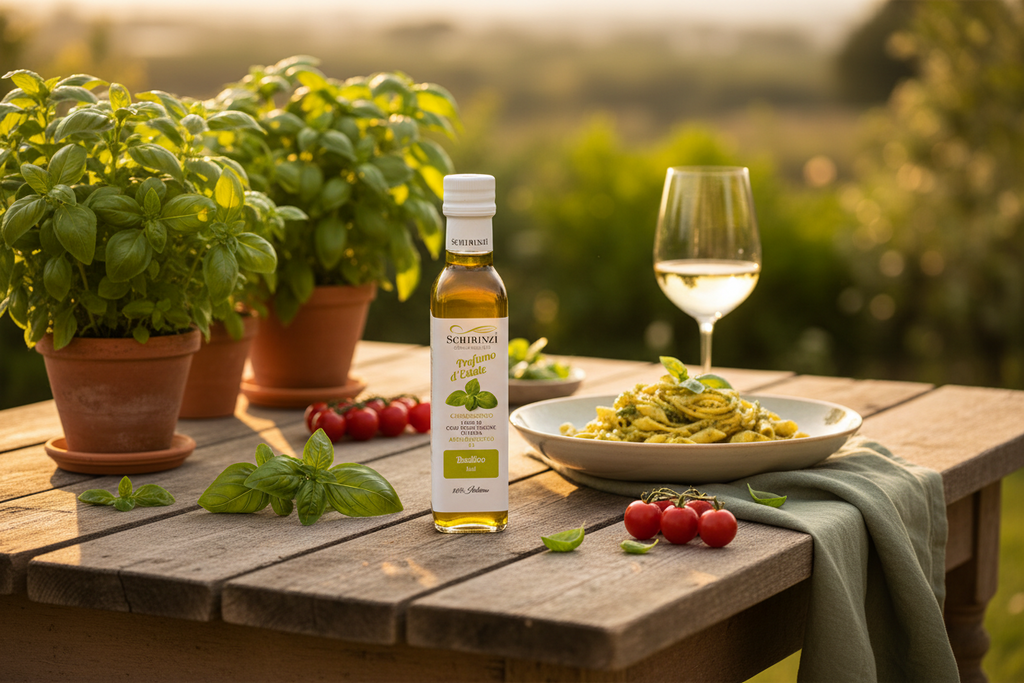 Parfum d'Été – Huile d'Olive Vierge Extra au Basilic 0,25 L