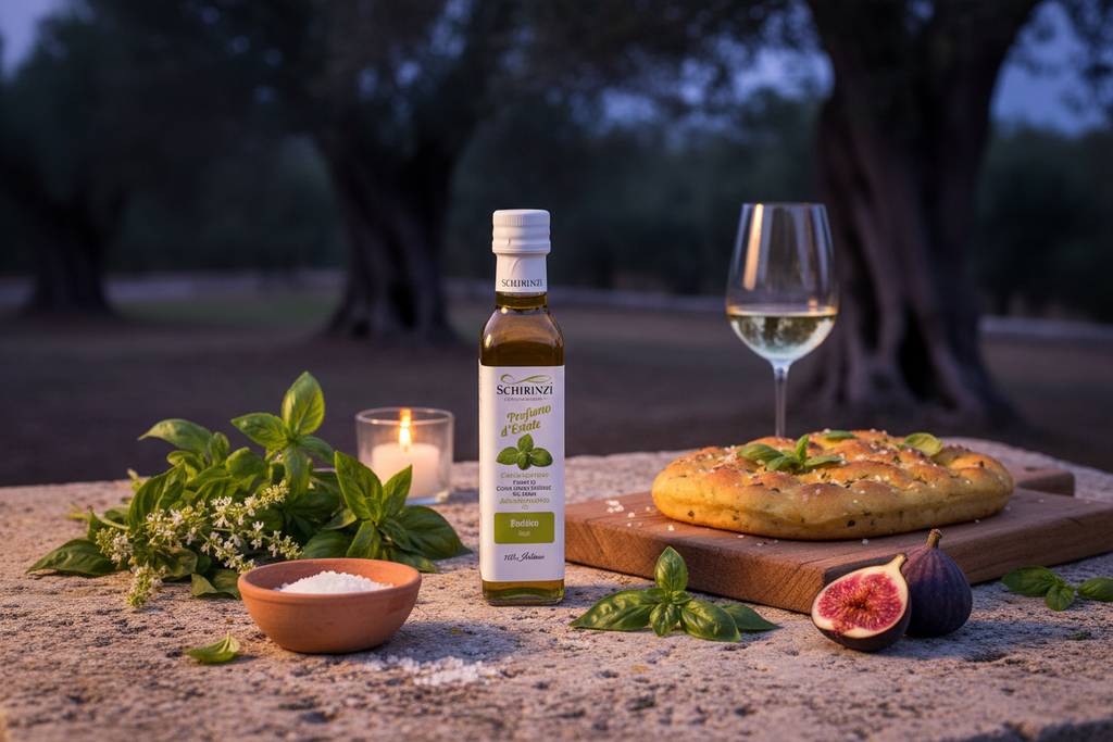 Parfum d'Été – Huile d'Olive Vierge Extra au Basilic 0,25 L